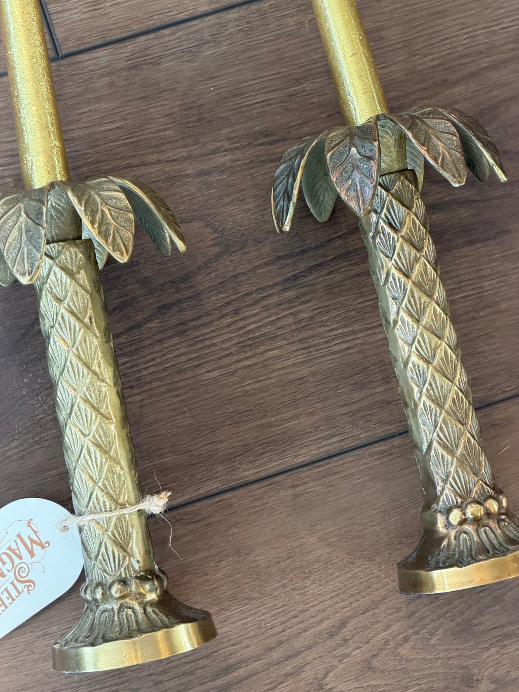 Set of Two Brass Palm Candlestick Holders