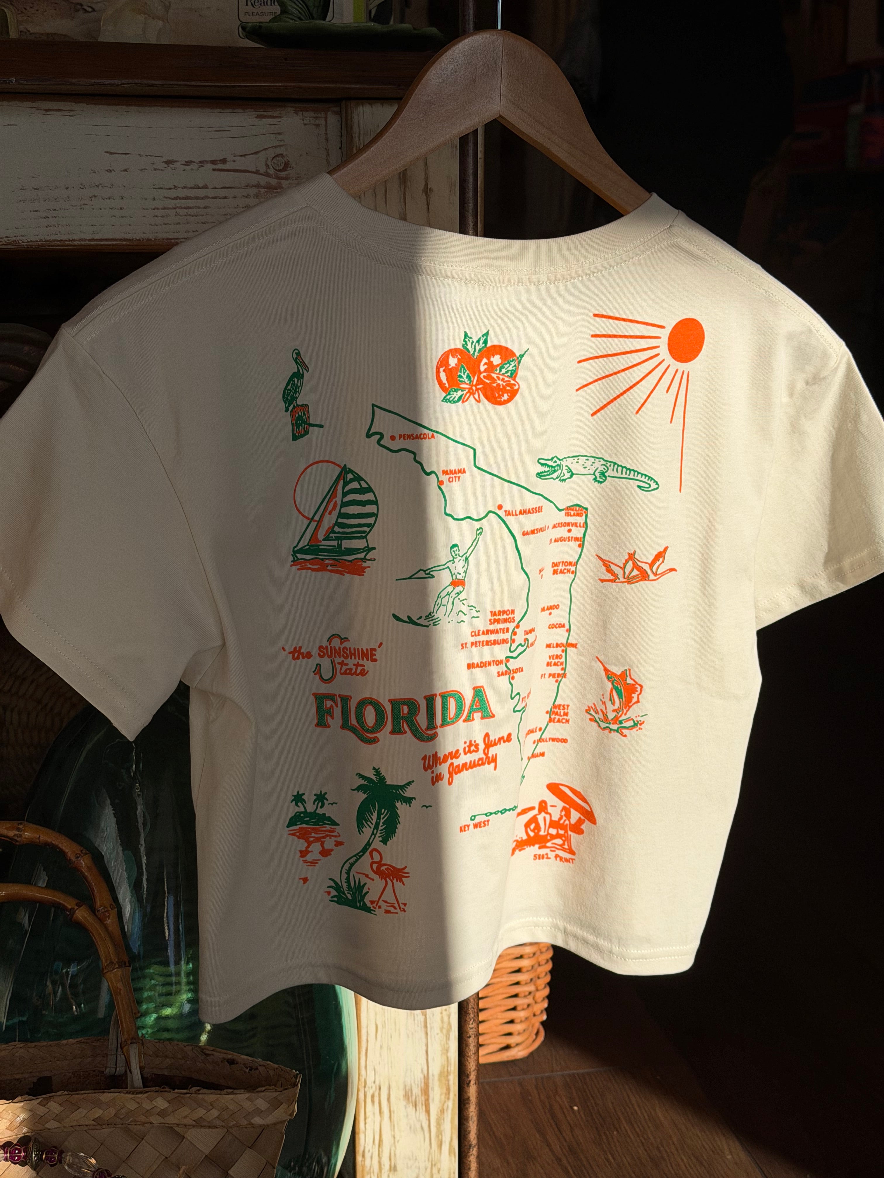 Florida Map Crop Tee in Ivory