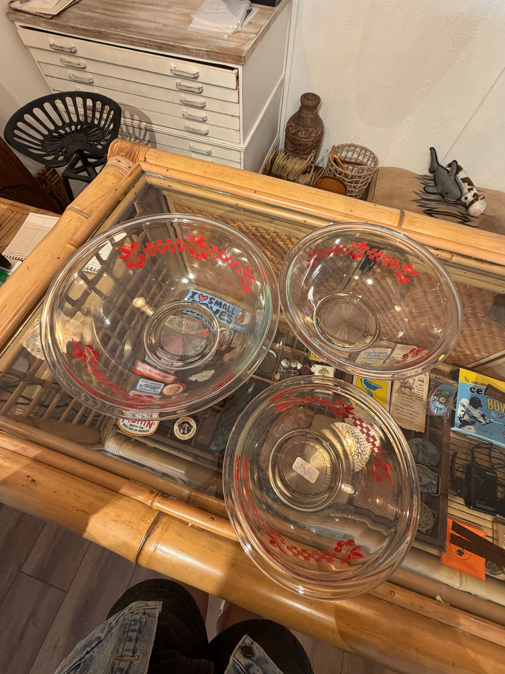 Set of Three Pyrex Cherry Mixing Bowls