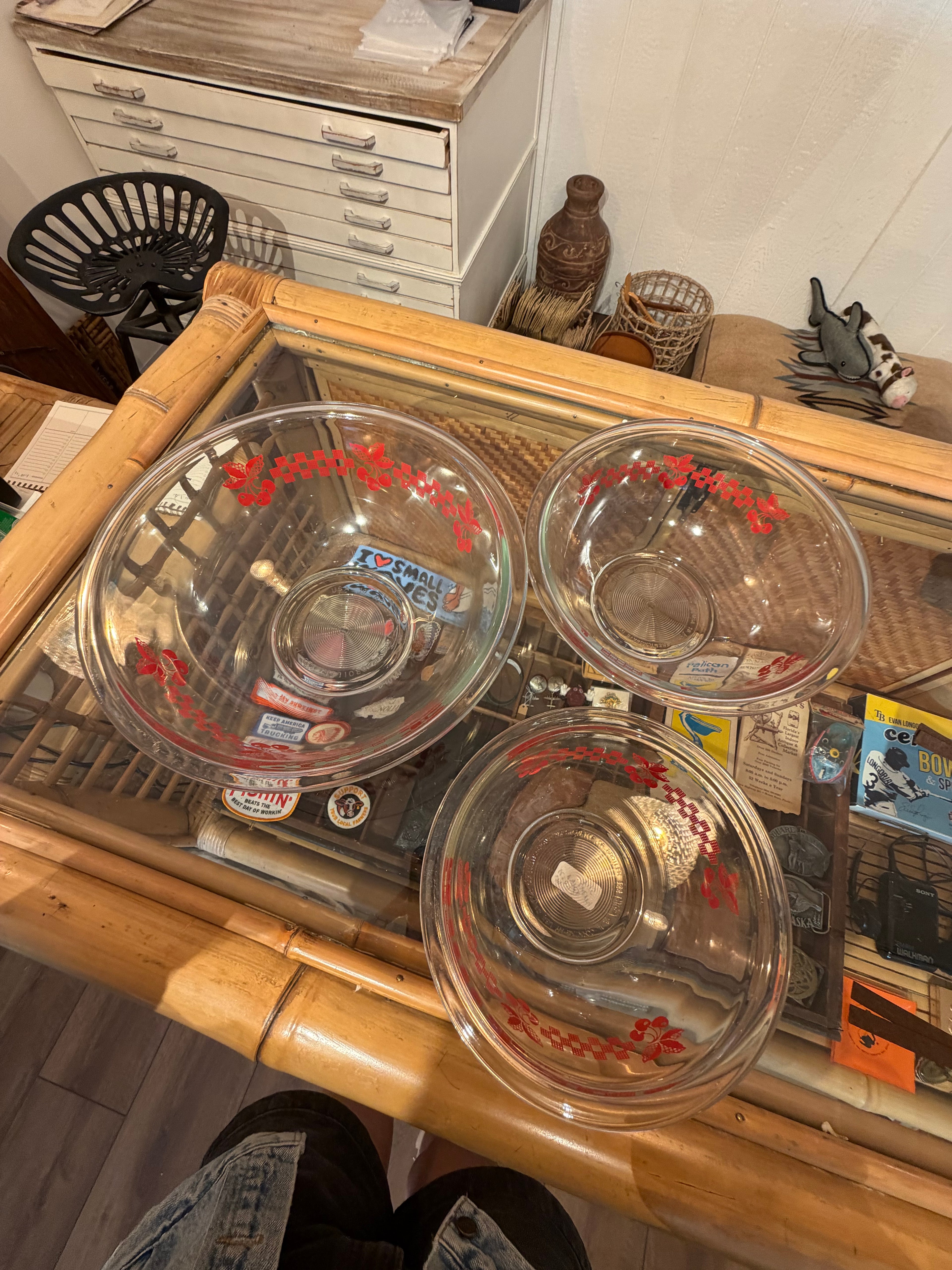 Set of Three Pyrex Cherry Mixing Bowls
