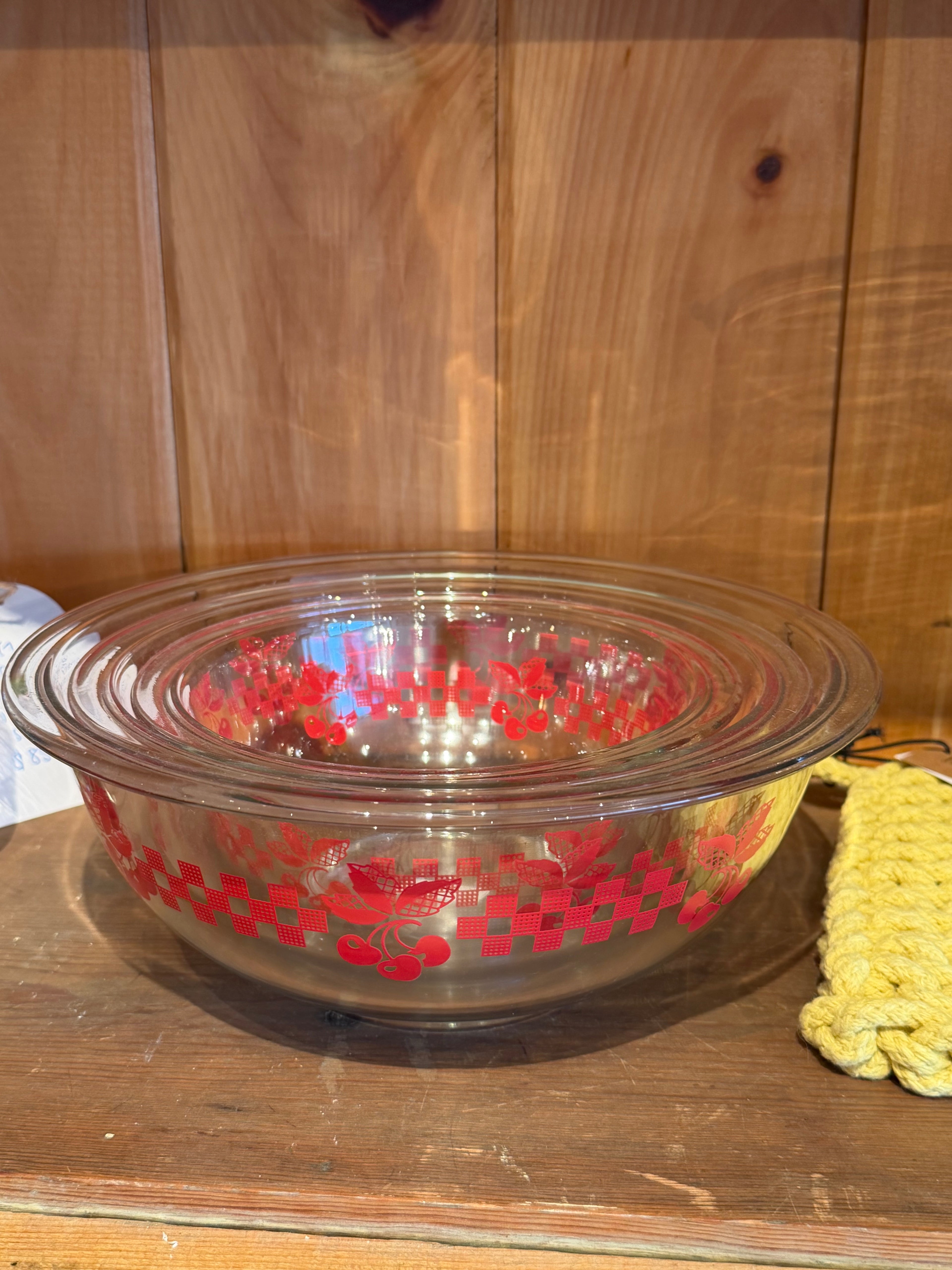 Set of Three Pyrex Cherry Mixing Bowls