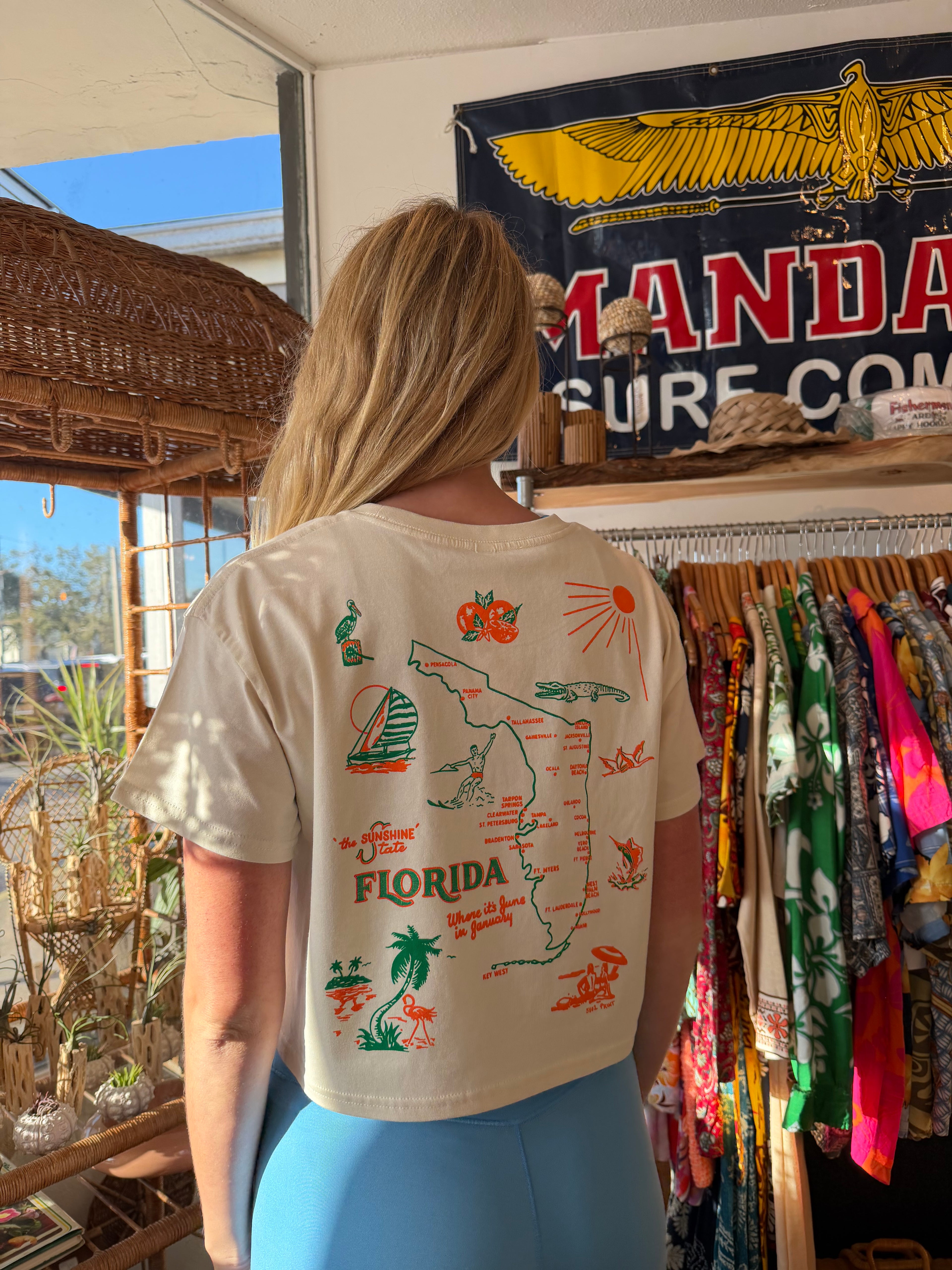 Florida Map Crop Tee in Ivory