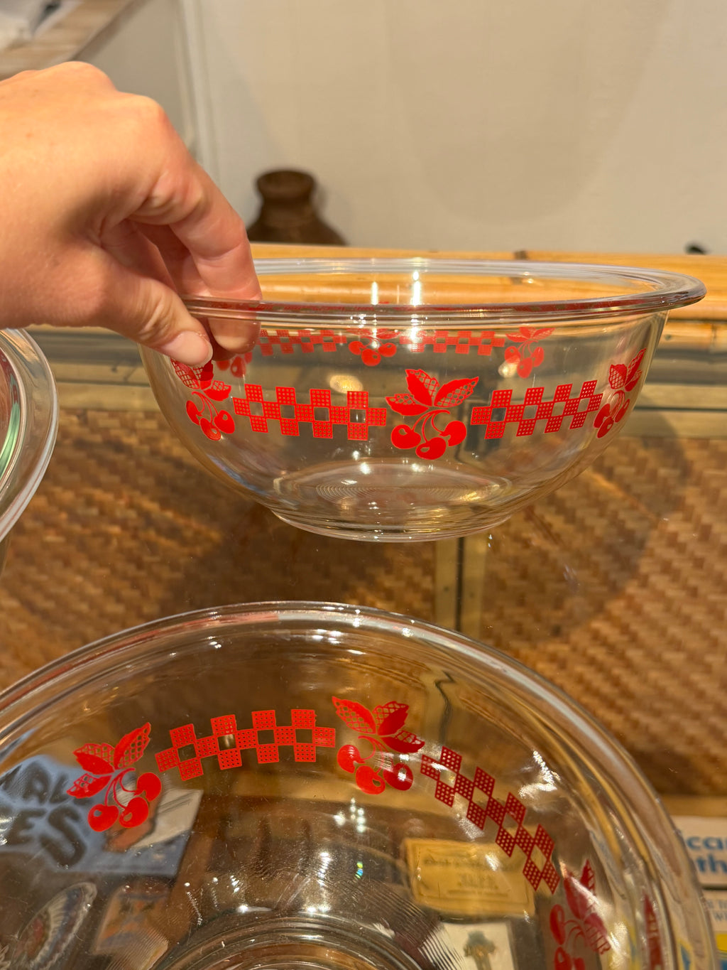 Set of Three Pyrex Cherry Mixing Bowls