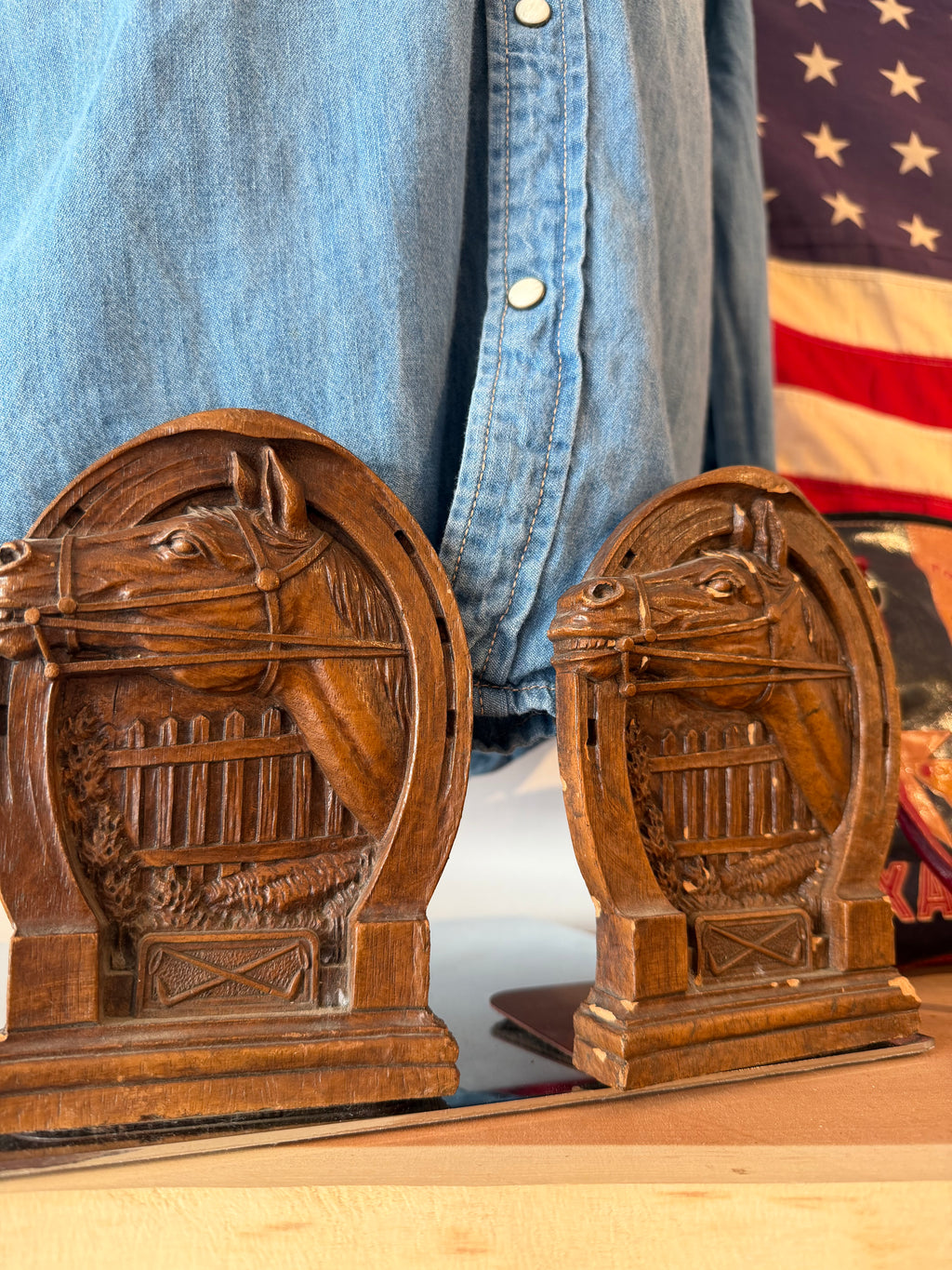 Carved Horse Bookends